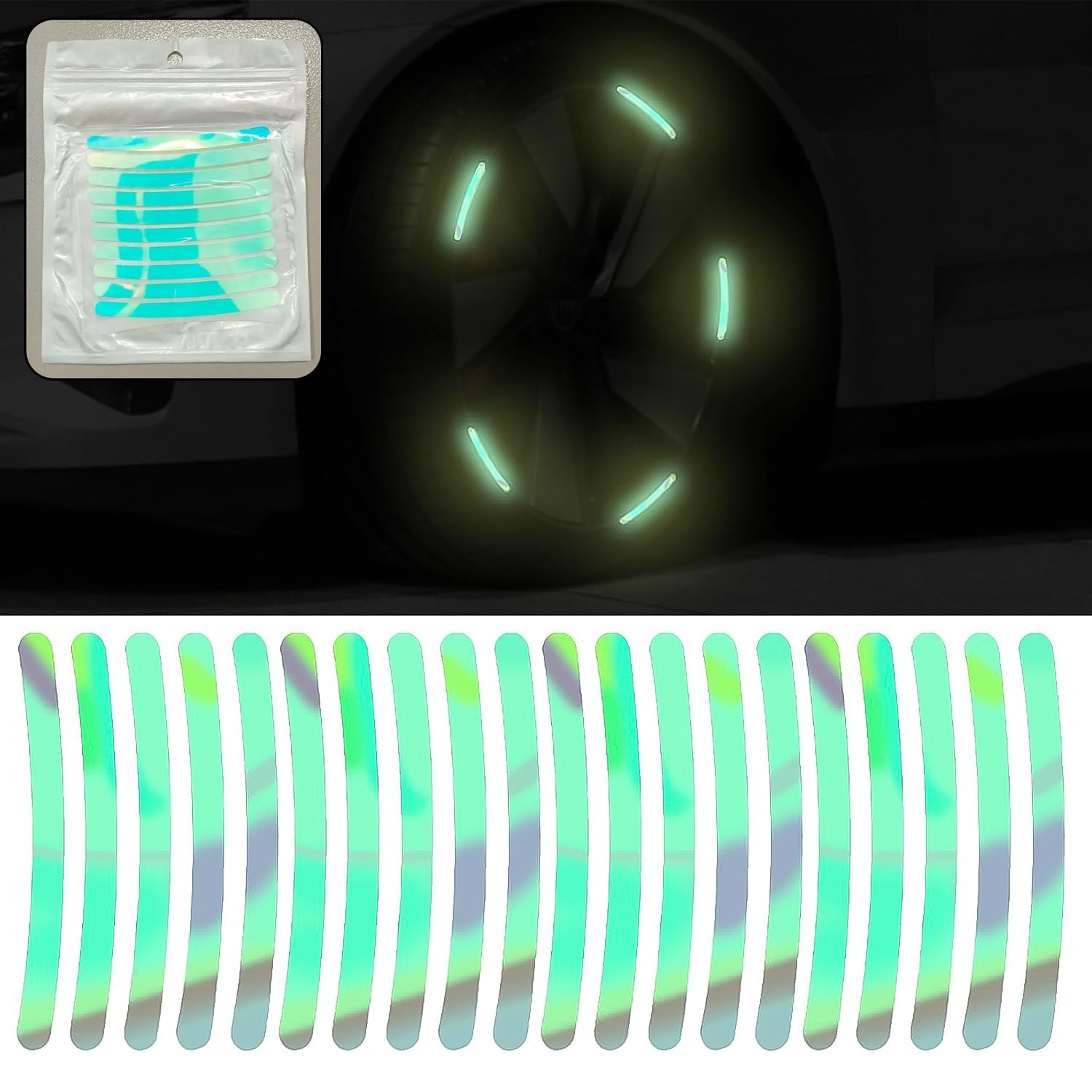 Reflective car wheel stickers for enhanced visibility and style during night driving