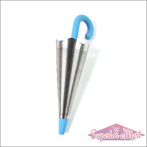 Cute umbrella tea strainer with a blue handle for easy brewing of loose leaf tea