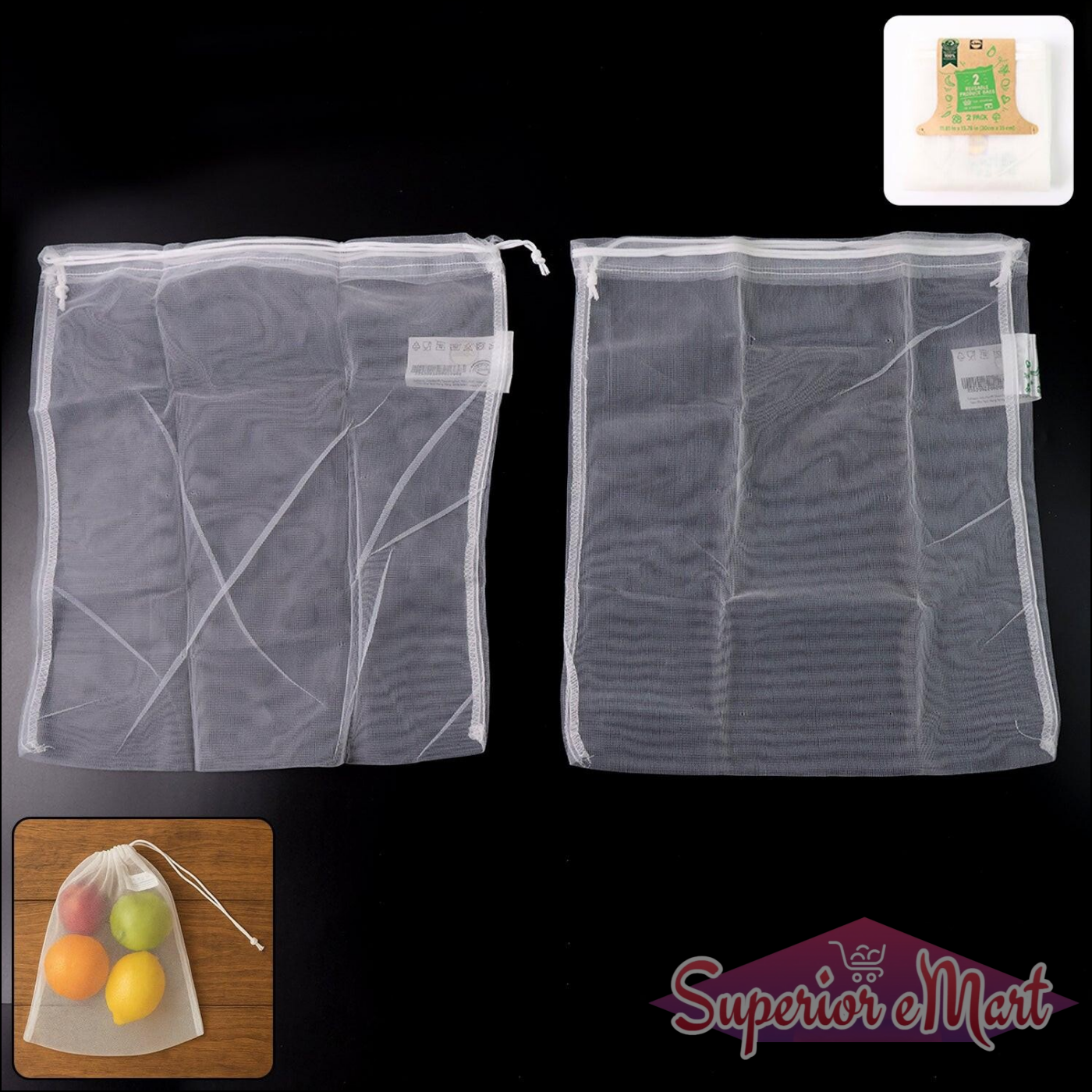 Reusable Mesh Produce Bags (2 Pc) - Superior eMart