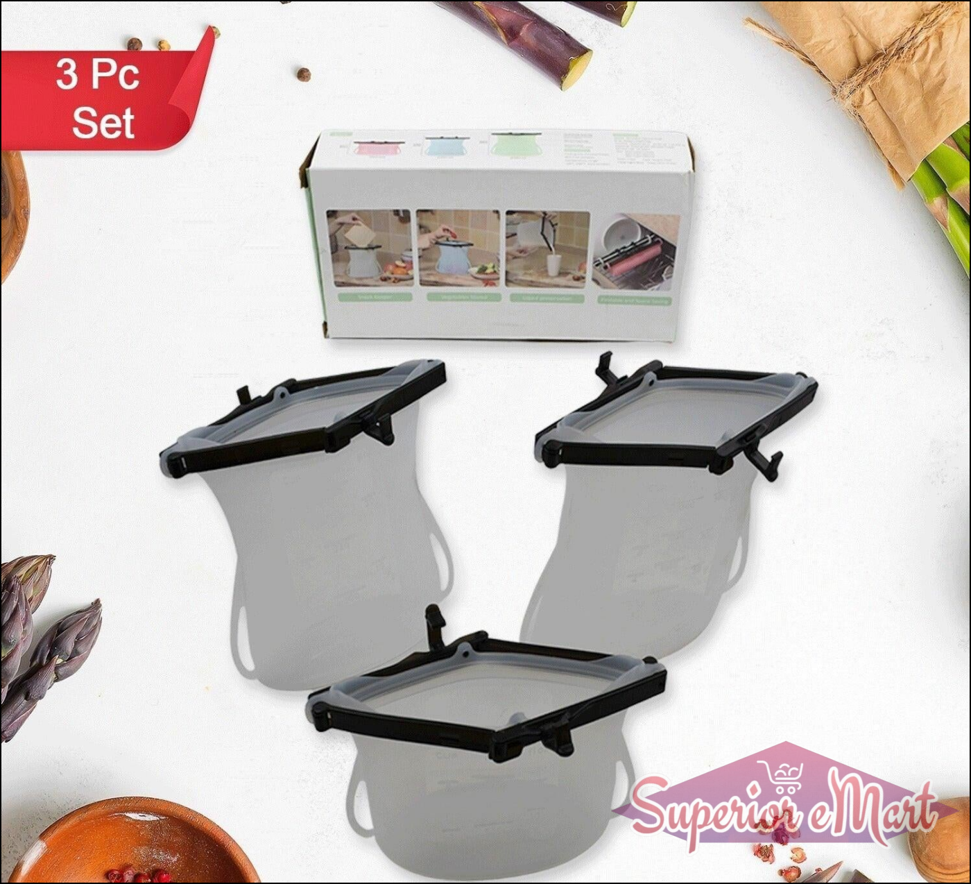 Reusable Silicone Food Storage Bags 3 Pc - Superior eMart