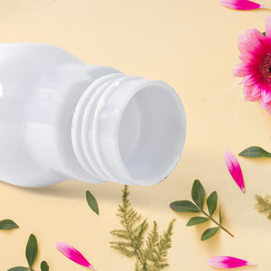 Superior eMart reusable water bottle 450ml with white body surrounded by pink flowers and green leaves