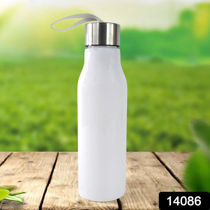 Superior eMart reusable water bottle 450ml white with stainless steel cap and carrying strap