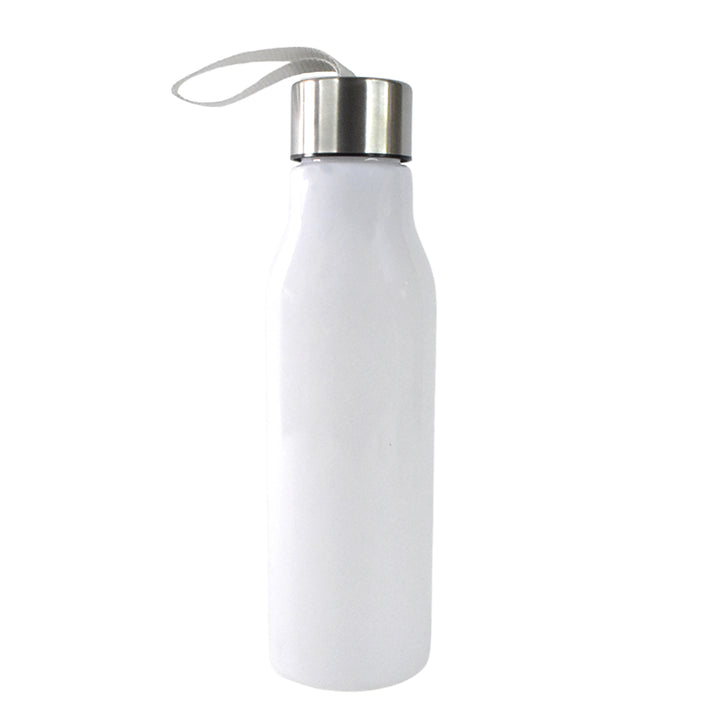 White reusable water bottle 450ml with stainless steel cap and carrying loop from Superior eMart