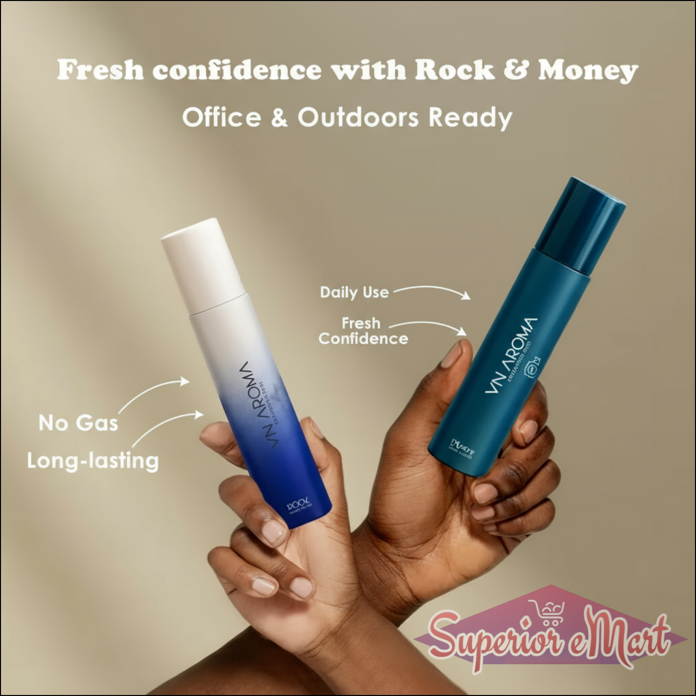 Long lasting deodorant combo pack featuring Rock & Money sprays for daily use and outdoor confidence