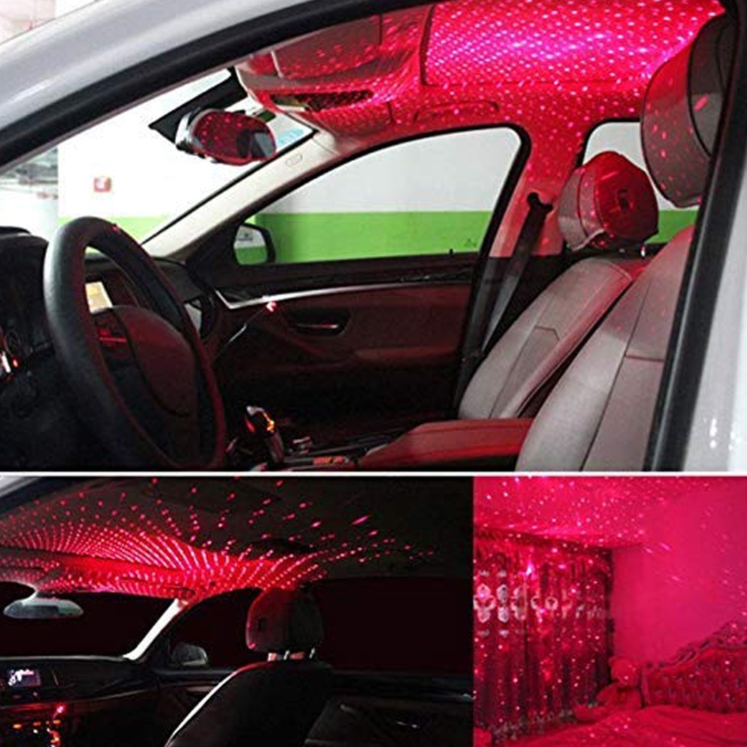 Romantic car ceiling lights creating a starry ambiance inside a vehicle for a cozy atmosphere