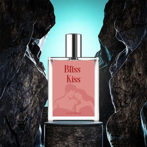 Bliss Kiss Romantic Kiss Perfume in a sleek bottle with a romantic couple silhouette