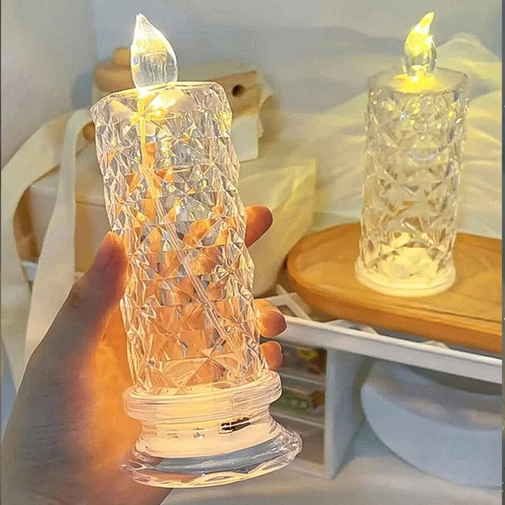 Elegant rose candle home light with a textured design glowing softly in a cozy setting