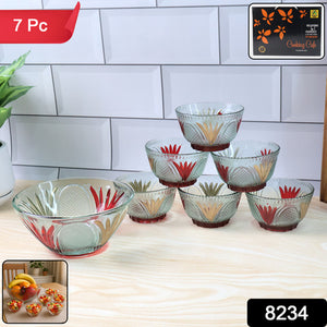 Rose glass dessert bowl set with seven pieces featuring elegant floral designs for serving and decoration