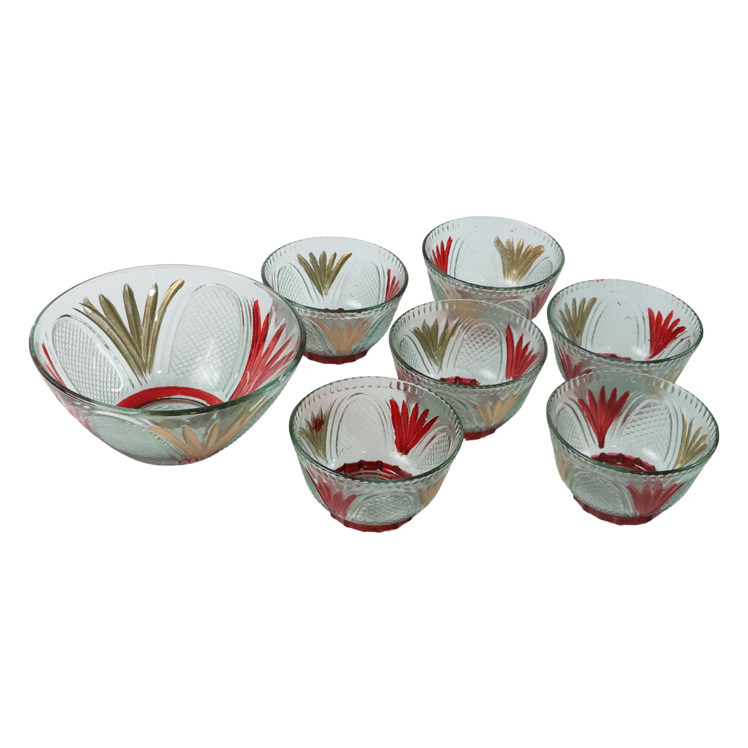 Rose glass dessert bowl set with intricate floral design, perfect for serving treats and desserts