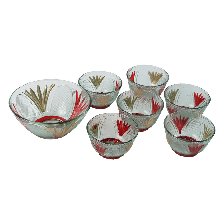 Rose glass dessert bowl set with intricate floral design, perfect for serving treats and desserts