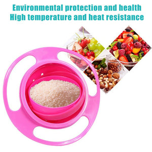 Rotating baby bowl in pink with food compartment, featuring high temperature and heat resistance