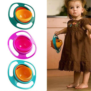 Brightly colored rotating baby bowl set designed to enhance mealtime fun and reduce spills