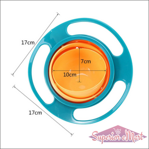 Superior eMart rotating baby bowl with measurement details and vibrant colors for easy feedings