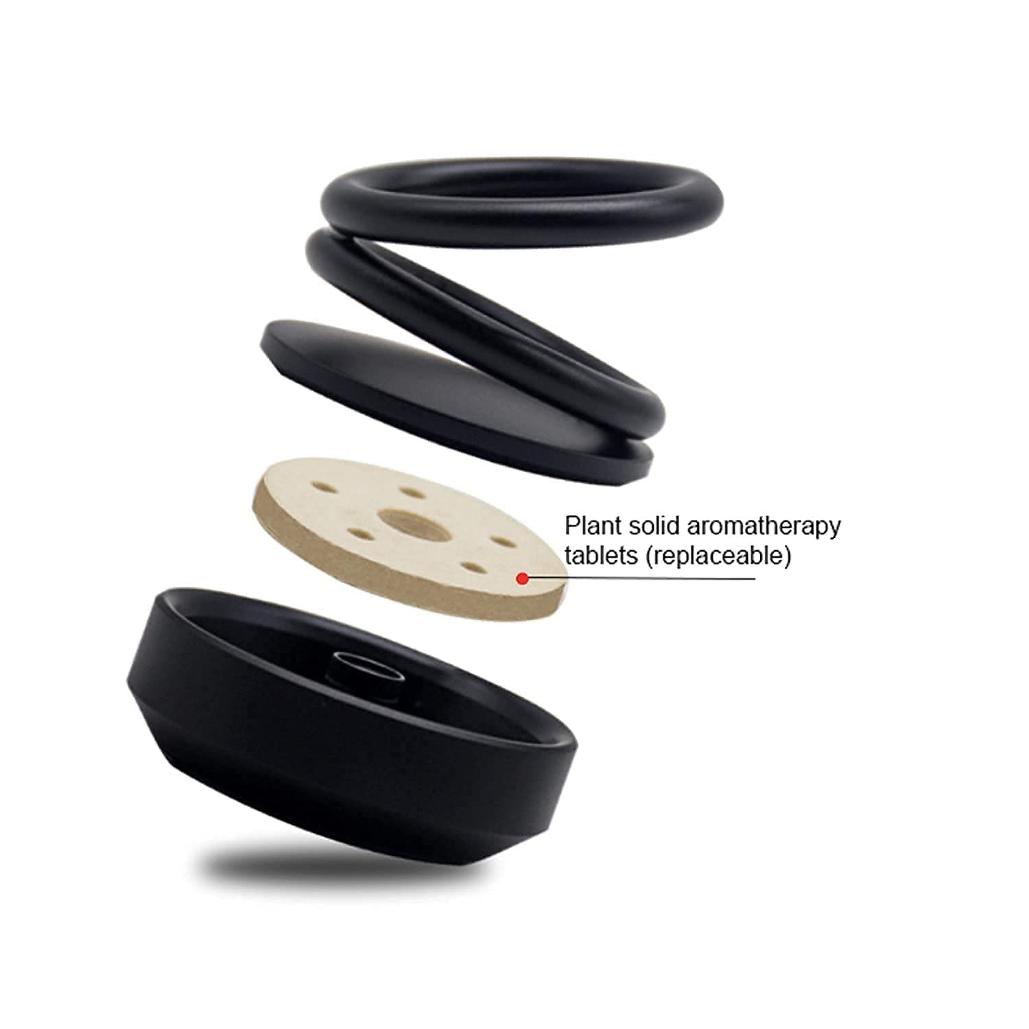 Rotating car air freshener with replaceable solid aromatherapy tablets for a refreshing scent
