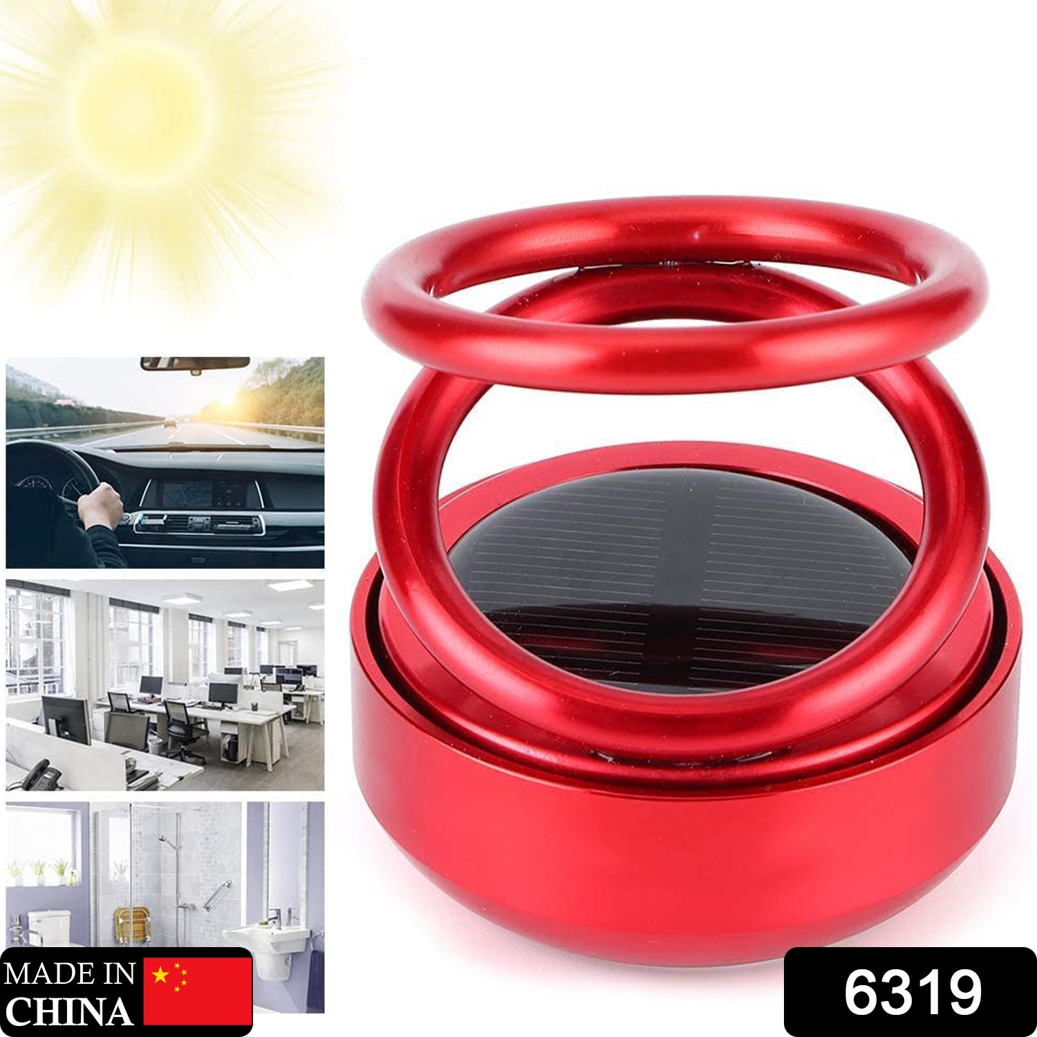 Superior eMart rotating car air freshener in red with solar-powered design for refreshing car interiors