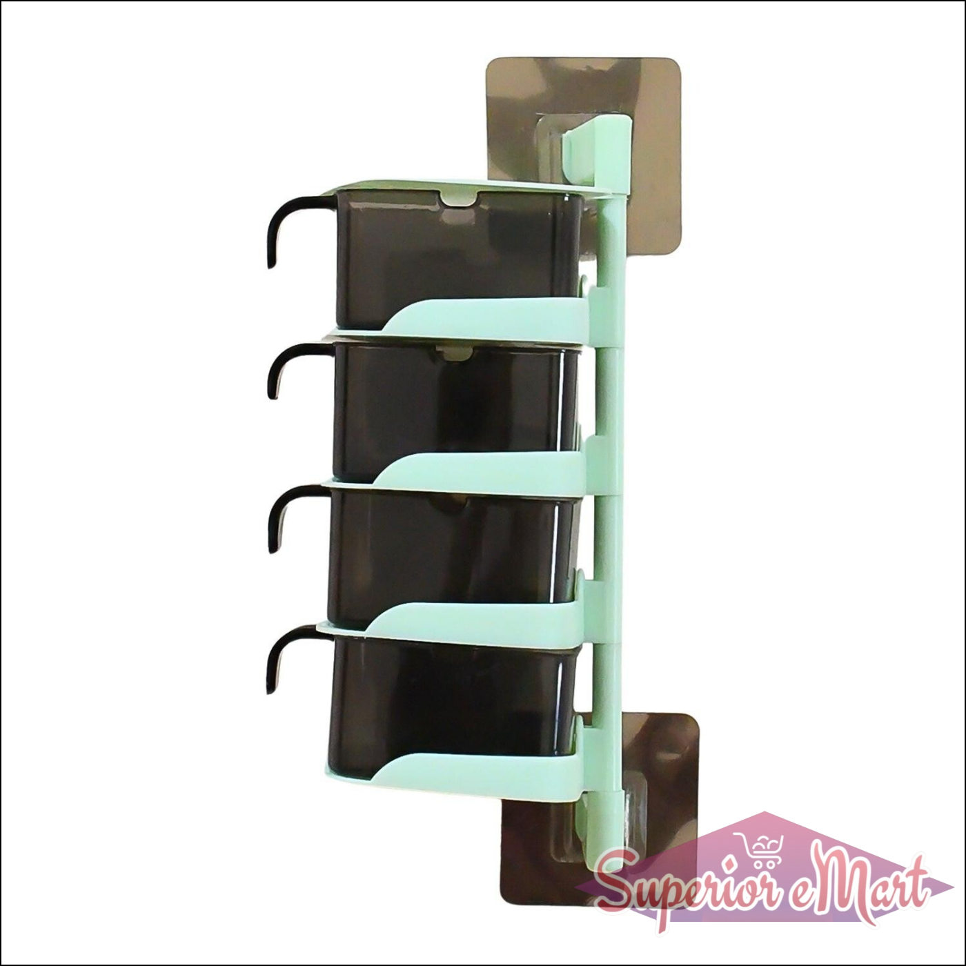 Rotating spice jars set mounted on a wall for easy access and organized storage