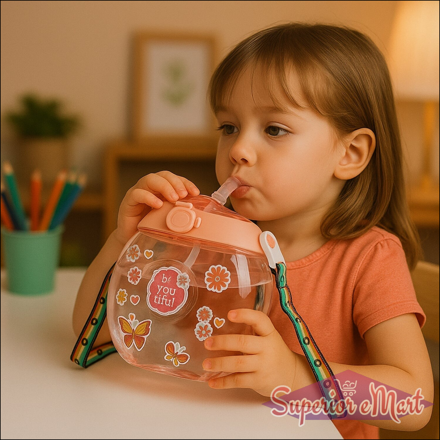 Round Belly Shape Kids Water Bottle (400ml  1 Set ) - Superior eMart