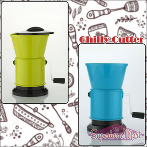 Chilly cutter with sharp blades in vibrant green and blue colors for easy vegetable preparation