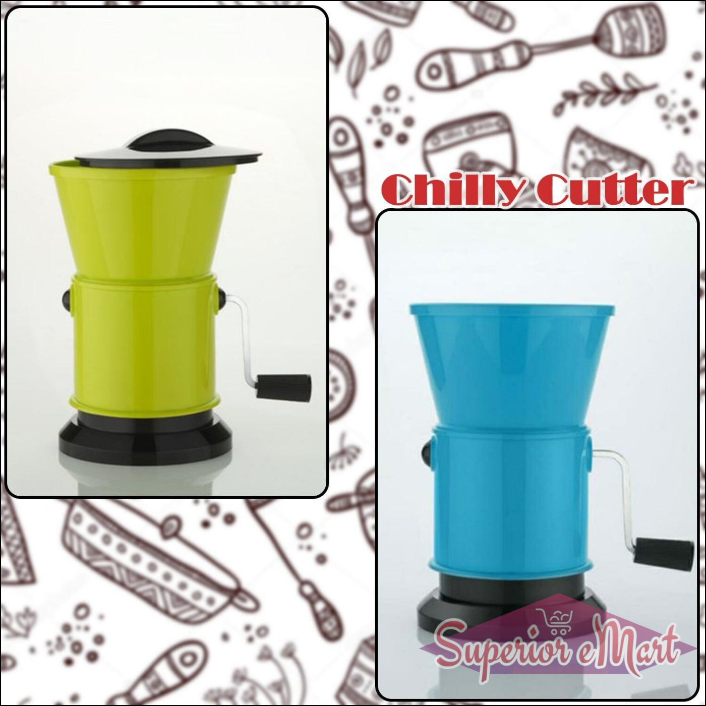 Chilly cutter with sharp blades in vibrant green and blue colors for easy vegetable preparation