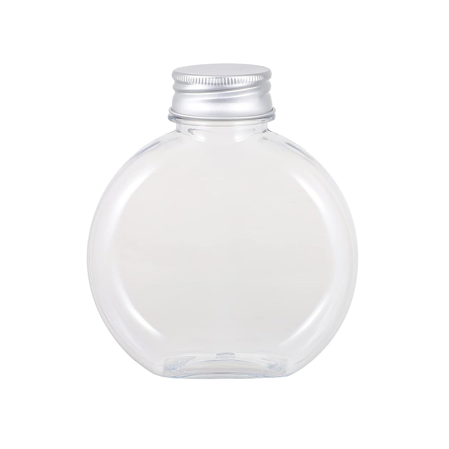 Round clear storage container with silver screw lid for home and kitchen organization