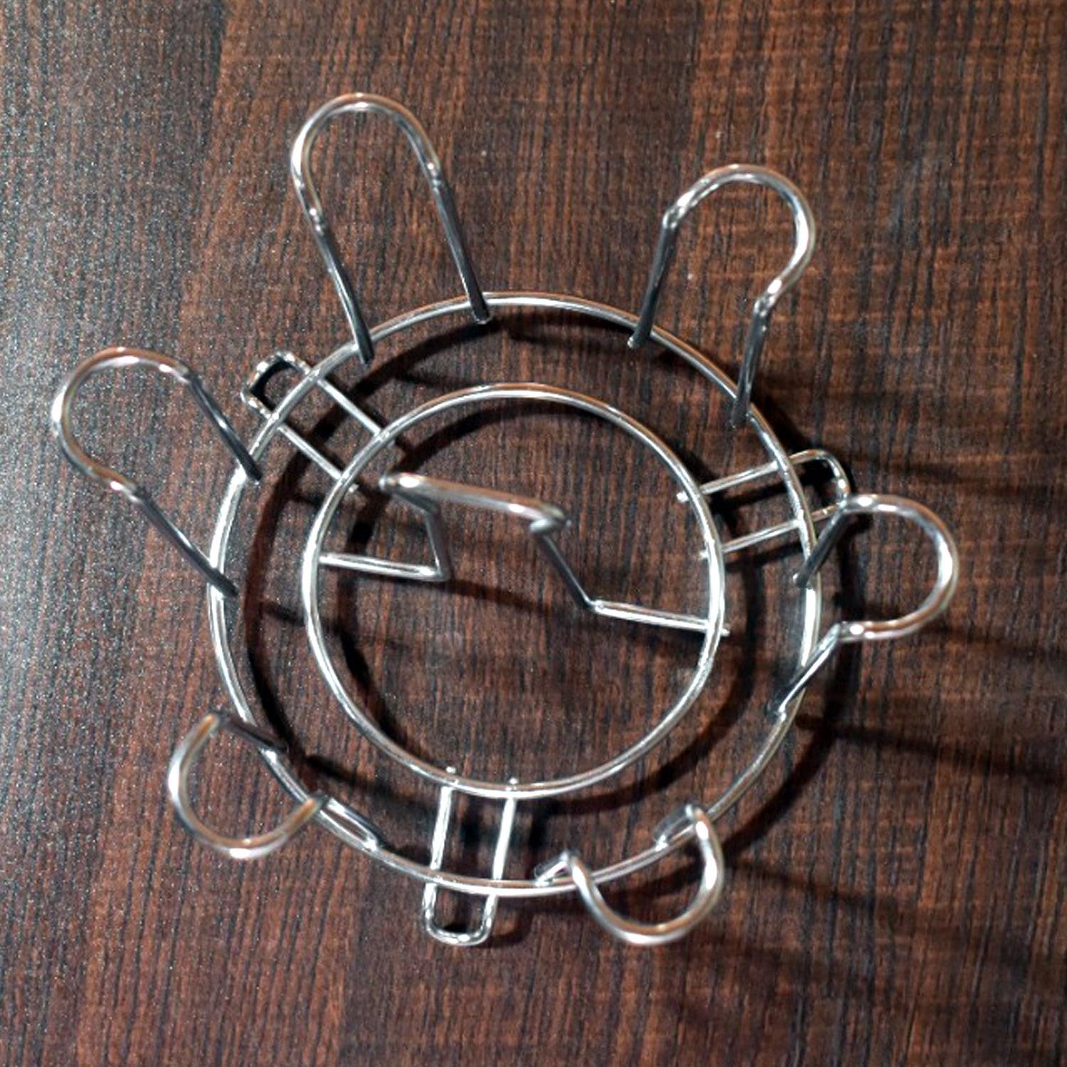 Round glass holder for kitchen made of durable metal, providing secure glass support
