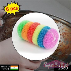 Set of 6 colorful nylon scrubbers for dishes ideal for cleaning pots and pans