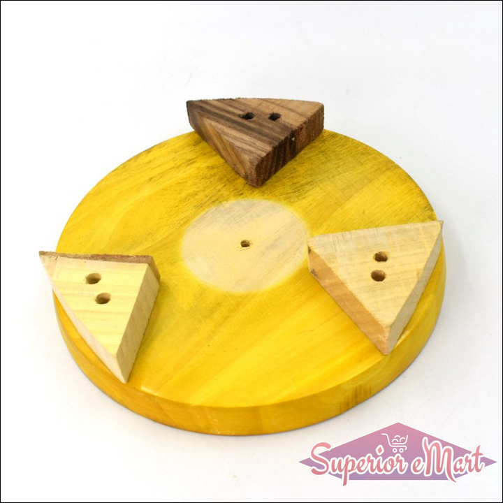 Round roti maker for home use with a wooden base and triangle-shaped handles for easy pressing