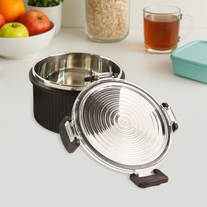 Superior eMart rustic jar set 450ml with airtight clear lid and black ribbed exterior on kitchen counter
