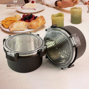 Superior eMart rustic jar set 450ml with clear airtight lids and ribbed dark brown bases on kitchen table