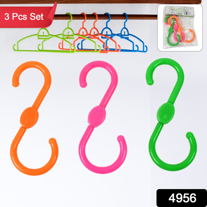 Colorful S shape hanger set 3 pcs in orange, pink, and green for versatile home organization
