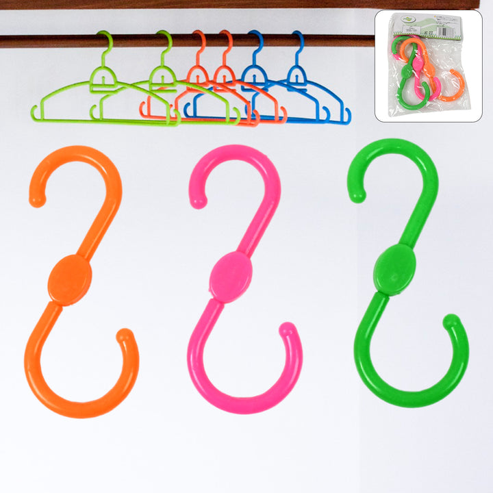S shape hanger set 3 pcs in vibrant colors for versatile home organization