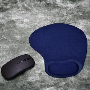 S shaped wrist mouse pad in navy blue with ergonomic design for comfortable computer use
