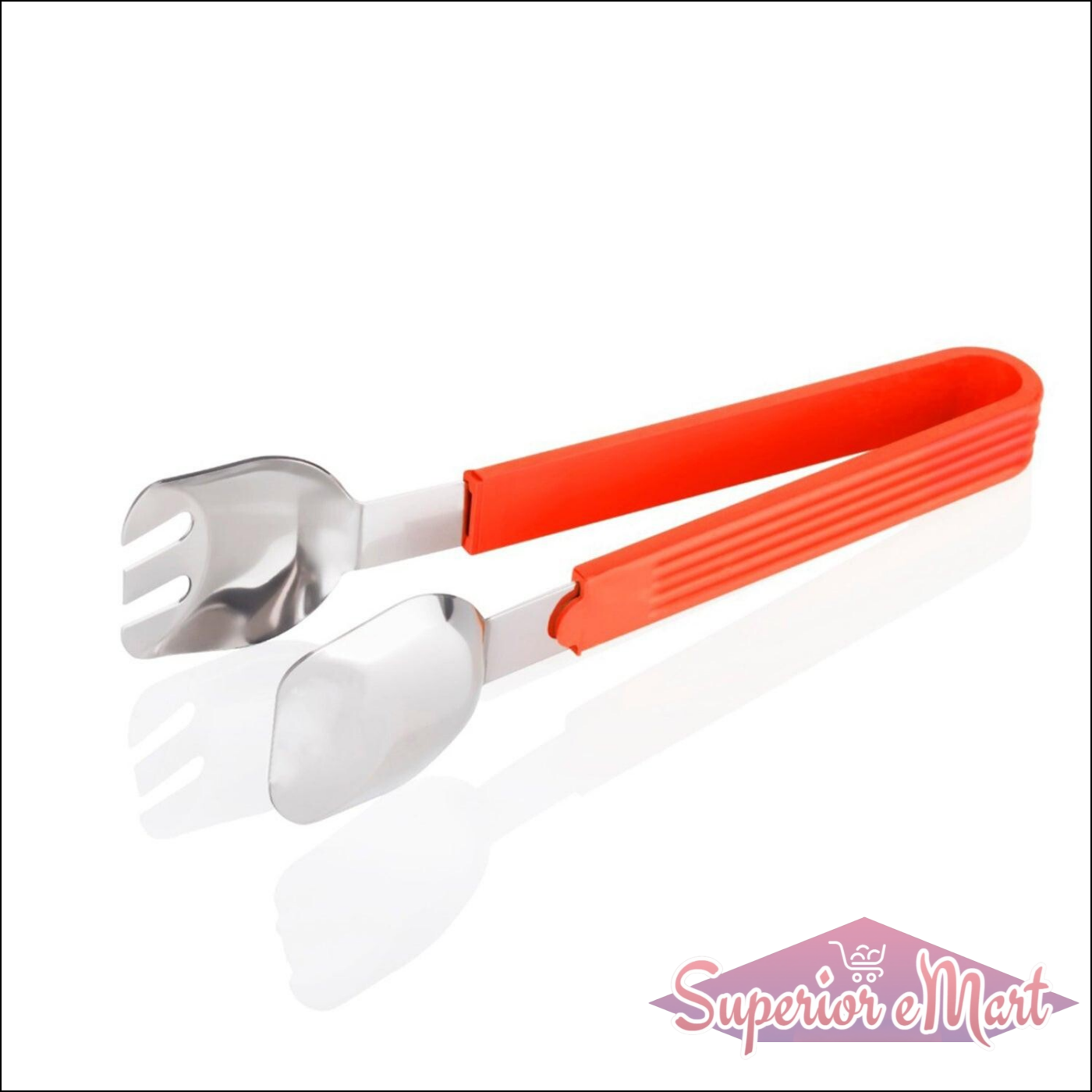 Durable salad serving tongs with stainless steel head and bright red silicone handle for easy grip