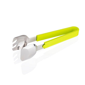 Bright green salad serving tongs with stainless steel heads for easy serving of salads