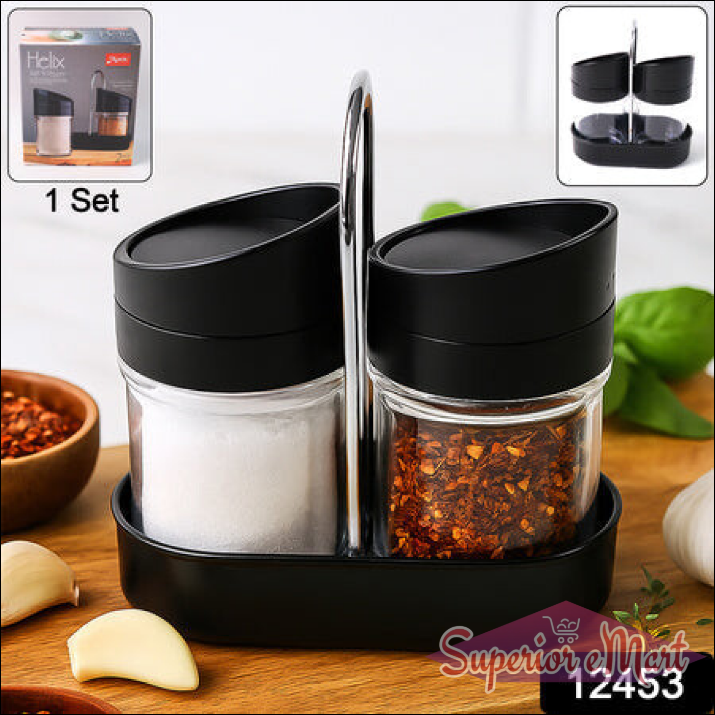Salt N Pepper 2-piece Plastic Jar Set With Stand - Superior eMart