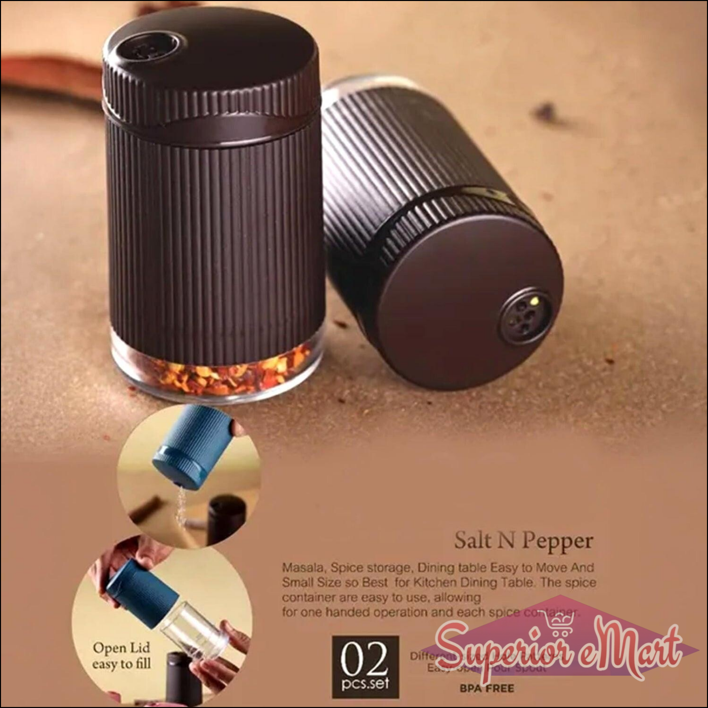 Salt N Pepper Dispenser Set (2 Pc) - Superior eMart