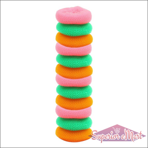 Pack of 12 nylon scrubbers in vibrant colors for effective cleaning and scrubbing in home and kitchen