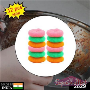 Nylon scrubbers pack of 12 in vibrant colors for effective dish cleaning and scrubbing.