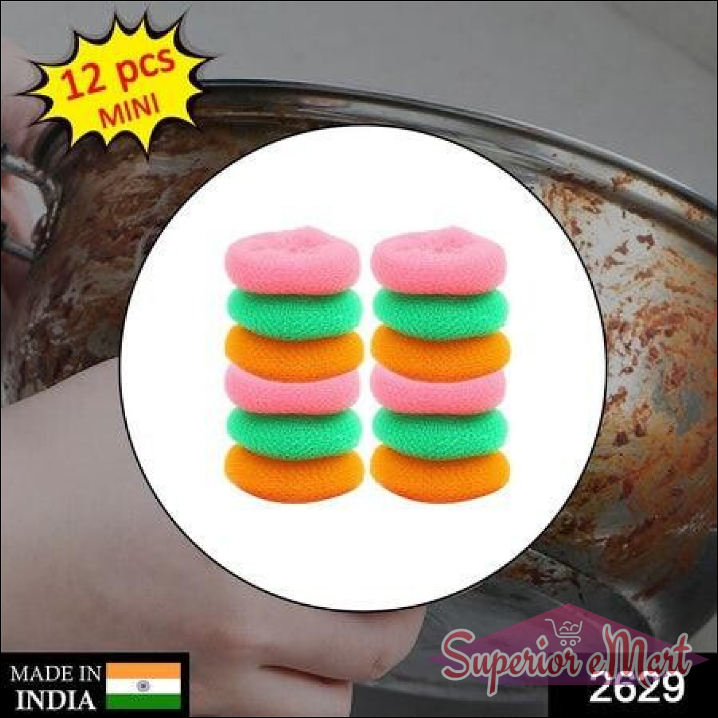 Nylon scrubbers pack of 12 in vibrant colors for effective dish cleaning and scrubbing.