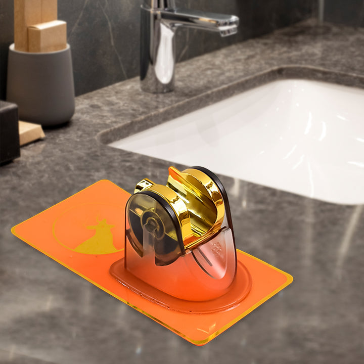 Self-adhesive shower head holder with sleek design for easy installation in any bathroom