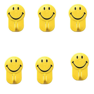 Set of 6pcs self-adhesive smiley hooks in yellow for cheerful home decor