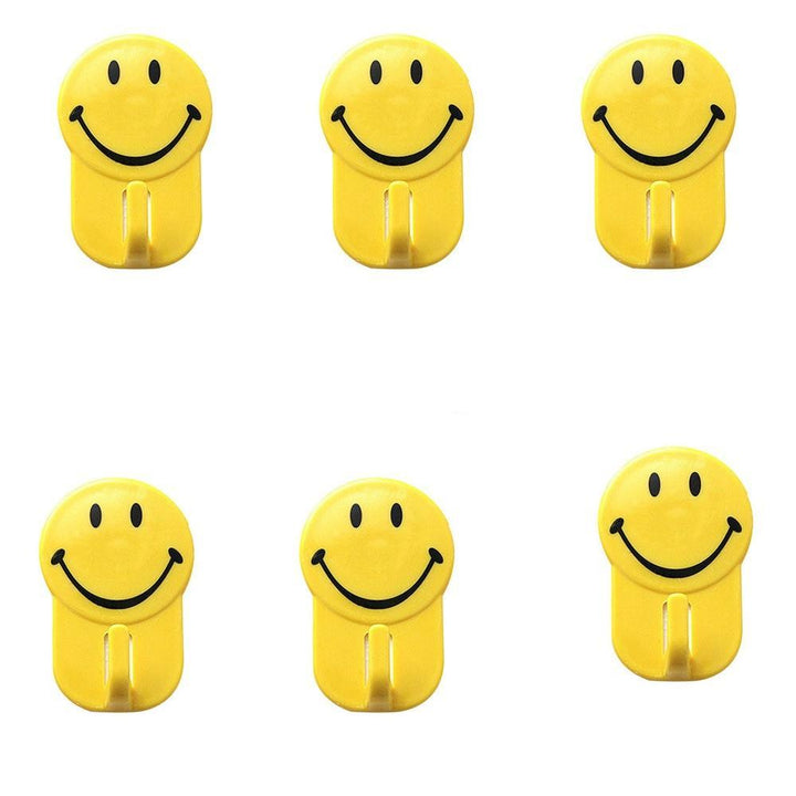 Set of 6pcs self-adhesive smiley hooks in yellow for cheerful home decor