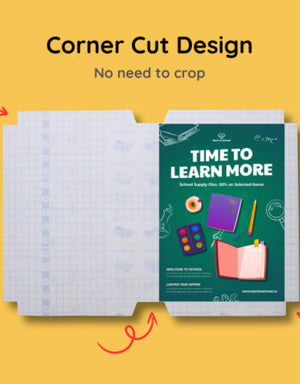 Self-adhesive transparent protective book cover with corner cut design for easy application