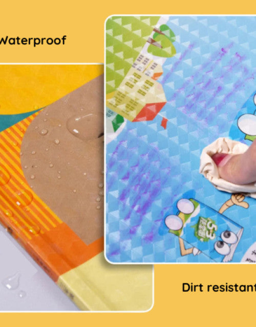 Self-adhesive transparent protective book cover showing waterproof and dirt resistant features
