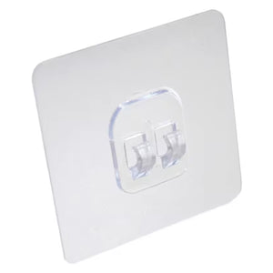 Transparent self adhesive wall hooks with dual hooks for easy mounting and organization