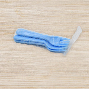 Blue disposable serving fork set for kitchen designed for easy food serving and convenience