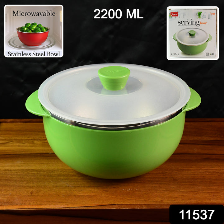 Superior eMart 2200ml serving bowl in green with lid, microwavable stainless steel design