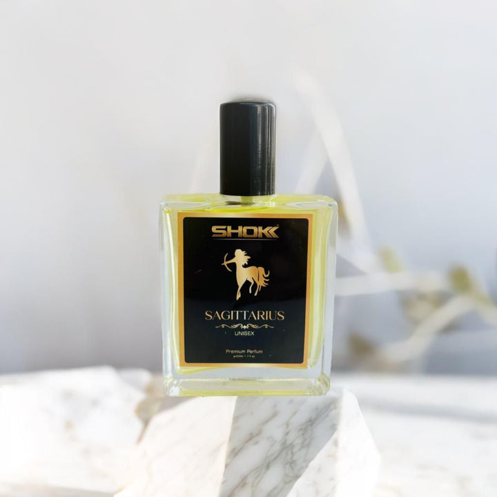 Sagittarius Zodiac Unisex Perfum 50ml by Superior eMart in clear square bottle with black cap and label