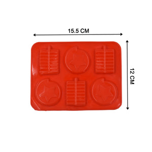 Red silicone chocolate mold tray with five star-shaped cavities for homemade treats