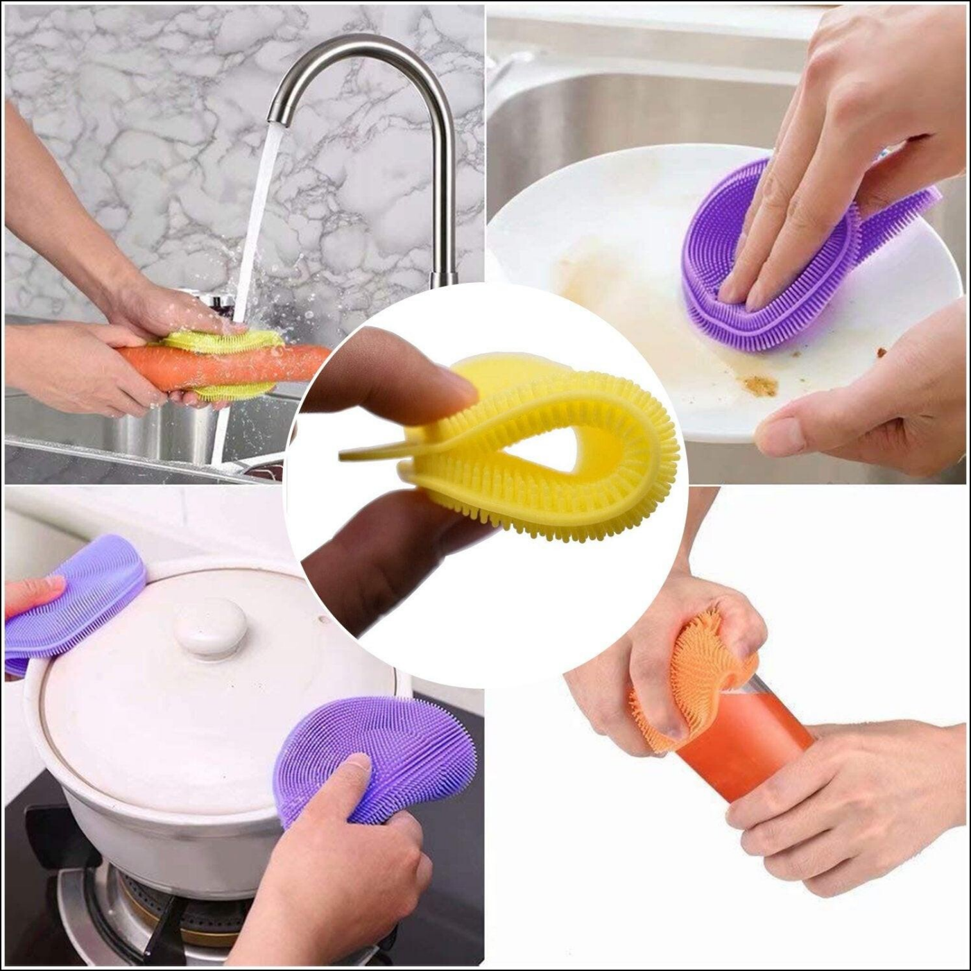 Superior eMart silicone dish scrubber sponge in multiple colors for effective kitchen cleaning